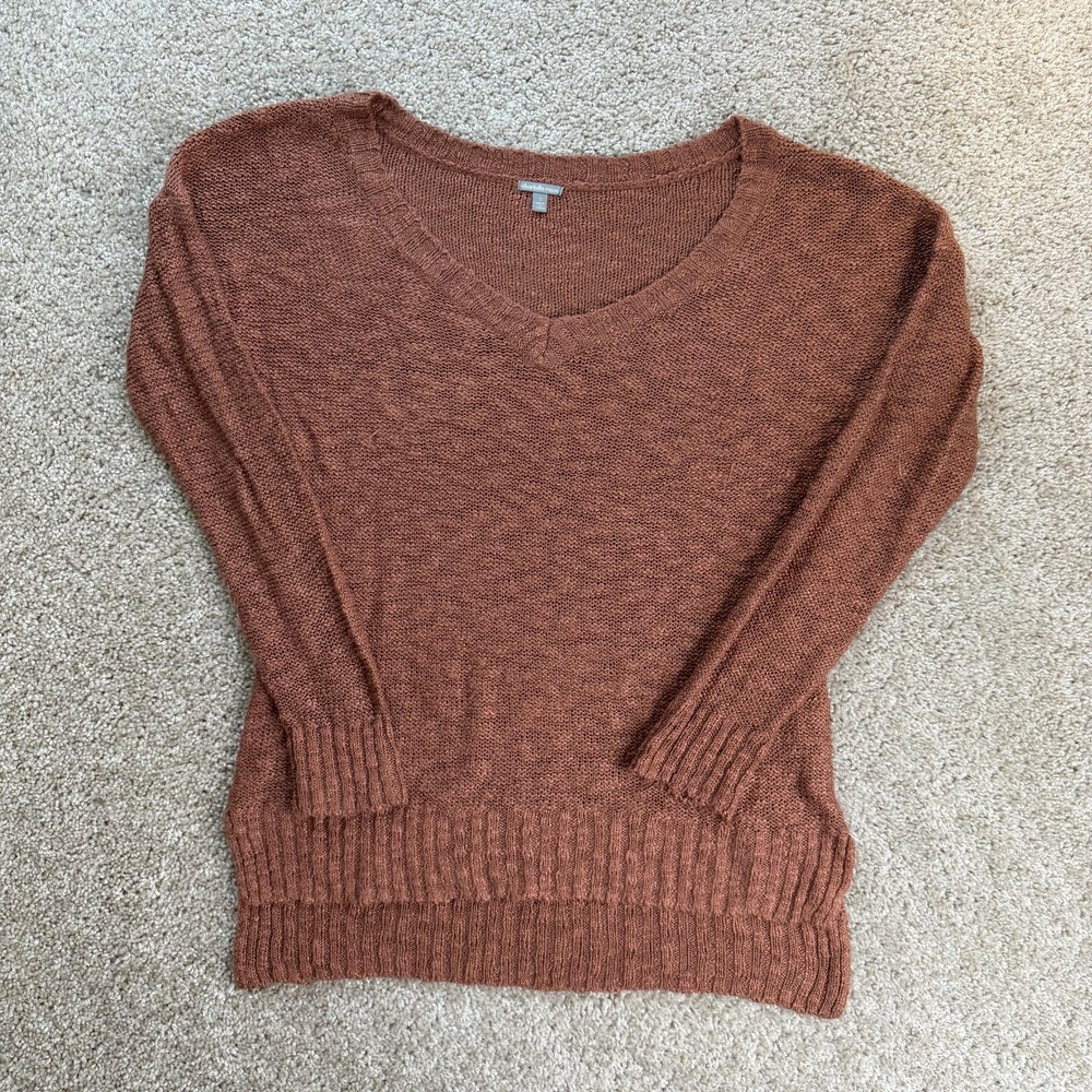 Charlotte Russe Sweater Juniors Small Brown V Neck Tight-Knit Pullover Casual